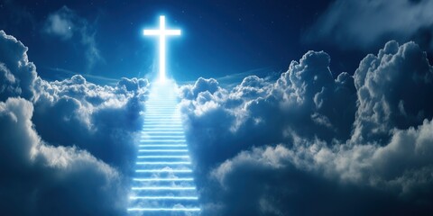 Fototapeta premium Heavenly stairs lead to cross