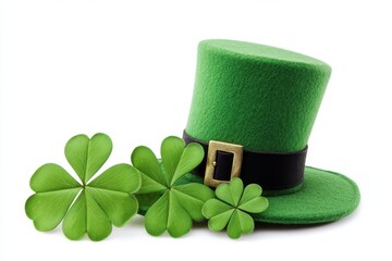 Green Leprechaun Hat with Clover Leaves