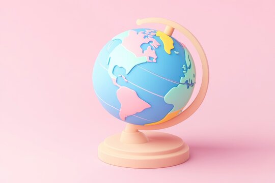 Fototapeta A 3D rendered globe on a pink background.