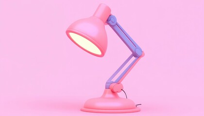 Pink desk lamp on pink background, isolated, 3d rendering.