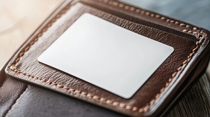 White Blank Card in a Brown Leather Wallet