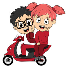 couple cartoon ride motorcycle