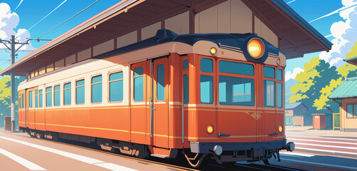 An orange and yellow train pulling into a train station.