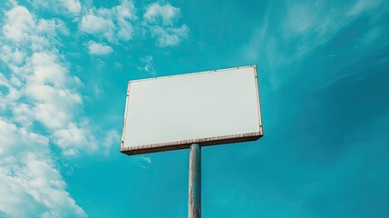 Blank Billboard Sign Against a Blue Sky with White Clouds