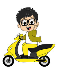 cartoon boy ride motorcycle