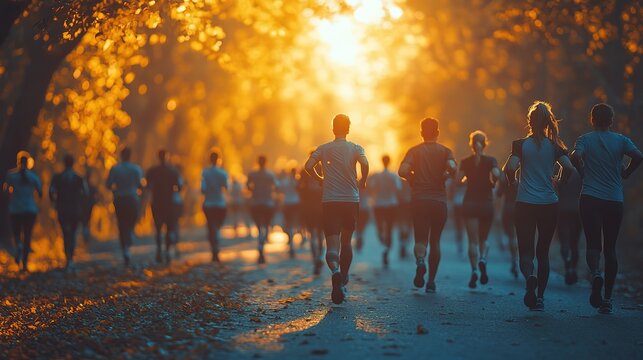 Diverse Groups of people participating in charity walk or run for world health day blurred background, HD Quality 