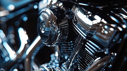 Close-up of a Polished Motorcycle Engine