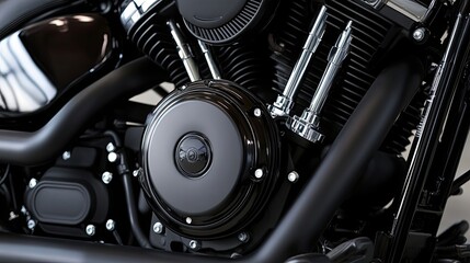 Close-up of a Black Motorcycle Engine with Chrome Accents