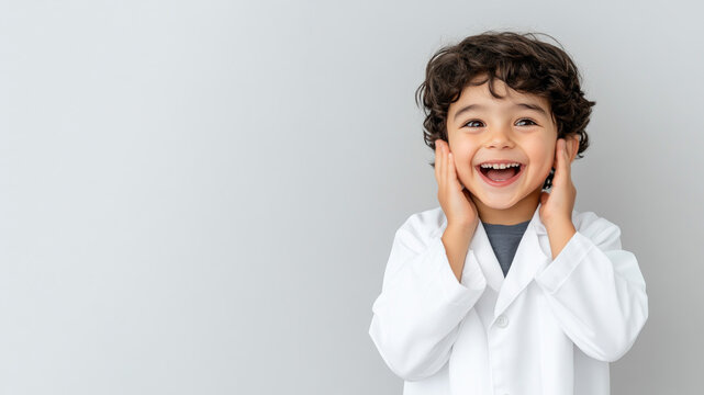 Canadian little boy smiling excited wearing doctor lab coat image ideals