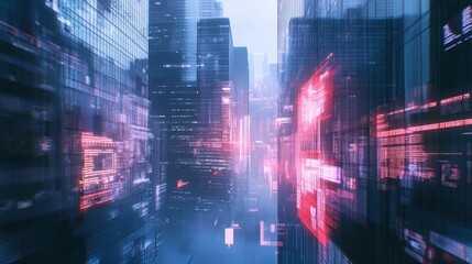 Fototapeta premium Futuristic Cityscape with Neon Lights and Blurry Motion