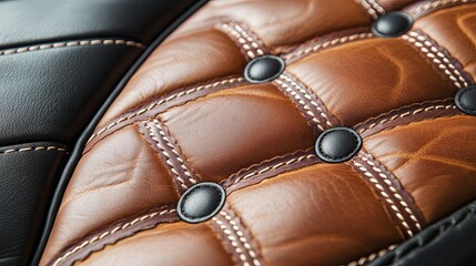 Close-up of Brown Leather Upholstery with Stitching and Buttons