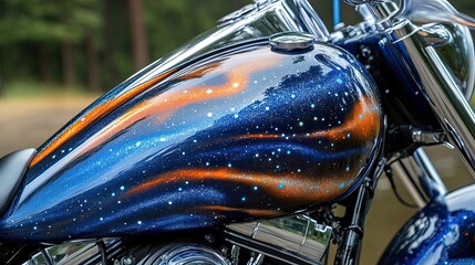 Custom Motorcycle Gas Tank with Galaxy Paint Job