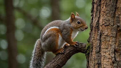 Fototapeta premium photo of a squirrel climbing a tree in the park made by AI generative 