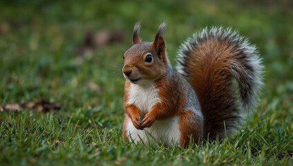 landscape photo of a brown squirrel on the grass made by AI generative
