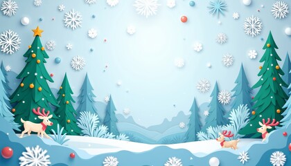 Whimsical Winter Wonderland with Colorful Trees and Snowflakes.