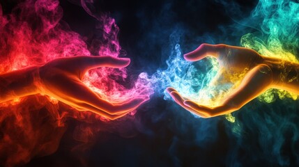 Ethereal Hands in Colorful Smoke - Artistic Abstract Digital Illustration