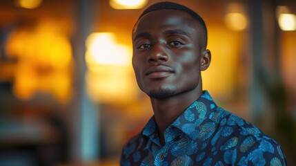 Obraz premium Portrait of a Man in a Blue Shirt