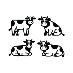 Fototapeta premium Cow icon set black and white