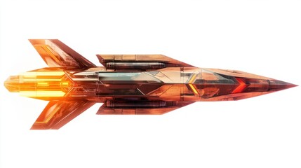 High-tech military missile with aerodynamic body and detailed fins, representing power, isolated on white background