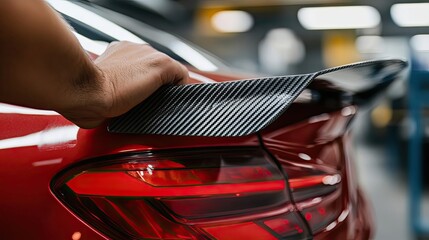 Red Car with Carbon Fiber Spoiler and Tail Lights