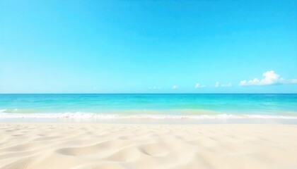 Clear sky over a white sandy beach with calm turquoise water
