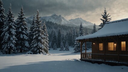 Naklejka premium photo of forest scenery during winter at night made by AI generative