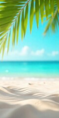 Obraz premium Sandy beach and palm trees under bright blue skies