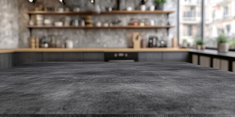 Empty Beautiful wood table top and blur bokeh modern kitchen interior background in clean and bright, Ready for product montage
