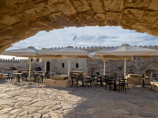 On top of the Inside the Venetian fortress Koules, Heraklion, Greece