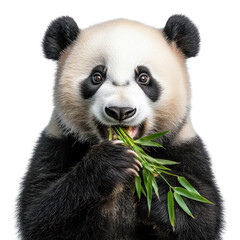 Naklejka premium Panda eating bamboo against a isolated on transparent background.