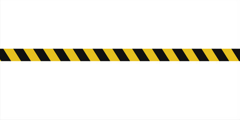Warning tape with yellow and black diagonal stripes. Warn stop seamless line. Yellow and black caution tape border. Long danger ribbon.