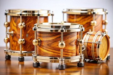 Handcrafted Wooden Percussion Drum Set Isolated on Transparent Background - Unique Musical Instruments, Artisan Craftsmanship, Tilt-Shift Photography