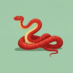 Fototapeta premium A Red Snake on a Green Background, Lunar New Year Concept