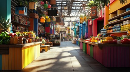 Fototapeta premium Colorful Market Stalls with Produce and Goods