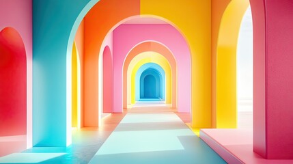 Colorful Archway Corridor with a Bright Blue Floor