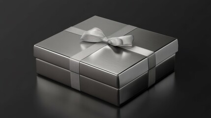 Silver shiny gift box with ribbon. This mockup is for Birthday presents, Promotional Campaigns, Black Friday, Valentine's Day, Christmas, Mother's Day, and Cosmetic products.