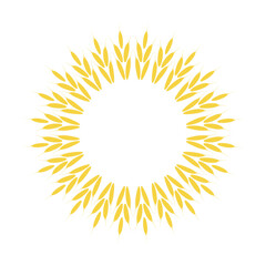 Wreath of wheat. Isolated on white. Silhouette, long, radial. Round frame, border. Winner, award, decorative element, banner.