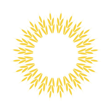 Wreath of wheat. Isolated on white. Silhouette, long, radial. Round frame, border. Winner, award, decorative element, banner.