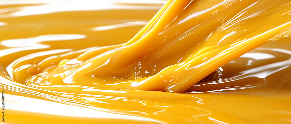 Poster smooth, golden liquid flowing in mesmerizing pattern, showcasing its rich texture and vibrant color.