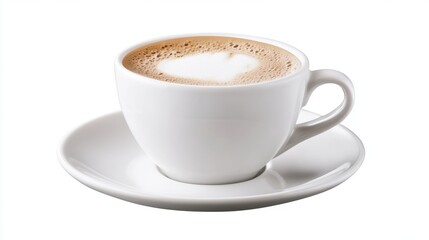 Fototapeta premium Elegant PNG cappuccino cup on a saucer with foam art, transparent background for flexibility in design use.