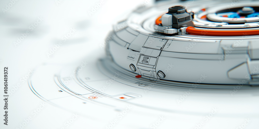 Poster Futuristic circular device with intricate design and technology focus
