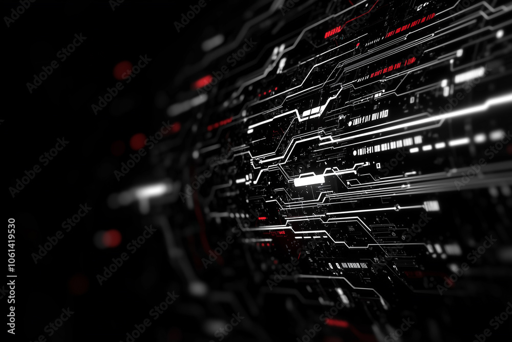 Aufkleber Futuristic digital circuit board with glowing lines and abstract patterns, representing advanced technology and innovation. dark background enhances bright, intricate design
