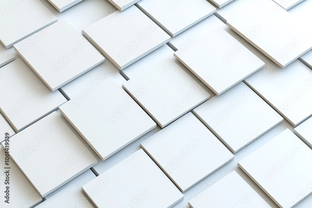 Aufkleber Abstract 3D grid of white square tiles creating modern geometric pattern. minimalist design emphasizes clean lines and symmetry, evoking sense of order and simplicity