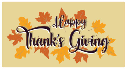 Thanksgiving text with autumn leaves. A day of thanksgiving after the harvest season. Thanksgiving concept. Flat vector illustration.