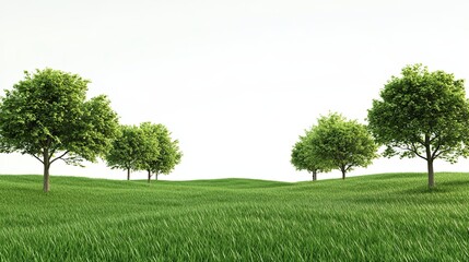 Obraz premium Lush Green Field with Four Trees Against a White Background