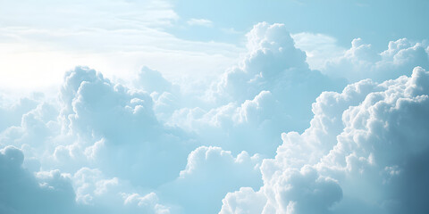 Above the Clouds: A serene vista of fluffy white clouds against a backdrop of a clear blue sky. The ethereal beauty of nature, a sense of tranquility and peace.