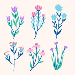 Bright and vibrant floral illustrations with a mix of flowers and leaves, perfect for summer and spring-themed designs. Ideal for invitations, cards, and nature-inspired projects