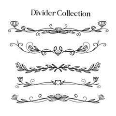 Elegant floral dividers in black outline, perfect for adding a decorative touch to invitations, wedding designs, and digital scrapbooking. Includes various botanical and vintage-inspired divider style