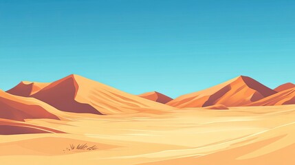A Vast, Golden Desert Landscape Under a Clear Blue Sky
