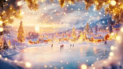 Miniature Christmas Village with Skaters